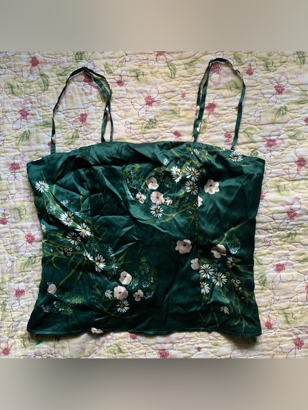Reformation Emerald Green Floral Satin Cami